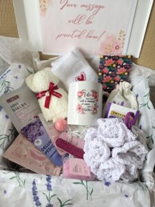 pamper gift box flr women, self care spa with tea, mug, handmade items, relaxation gift for birthdays, get well, thank you gift